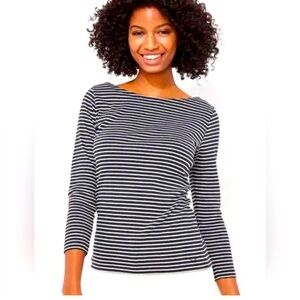 Vineyard Vines Lurex Jet Black And Silver Striped Simple Boatneck Shirt